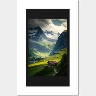 Switzerland Landscape Mountain Illustration Posters and Art